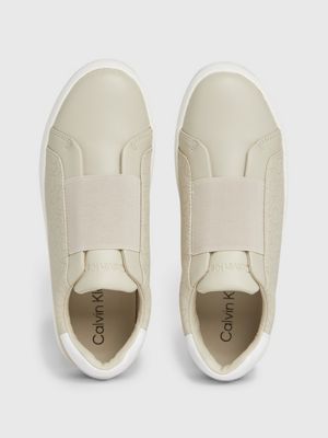 feather grey logo slip-on shoes for women calvin klein