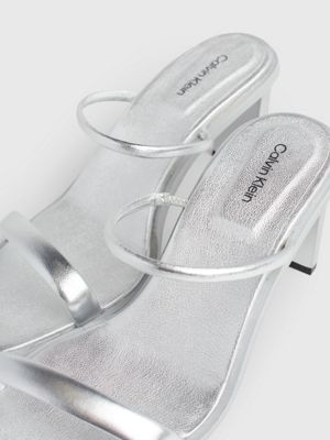 silver metallic leather stiletto sandals for women calvin klein