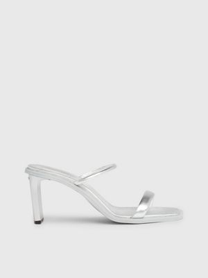 grey metallic leather stiletto sandals for women calvin klein