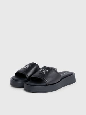 ck black leather sandals for women calvin klein