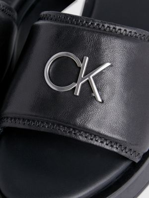 ck black leather sandals for women calvin klein