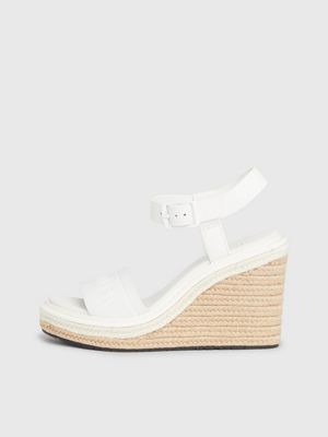 white leather espadrille wedge sandals for women calvin klein