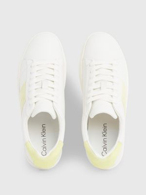 white/tender yellow leather trainers for women calvin klein