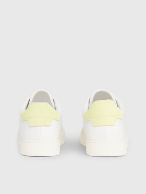 white/tender yellow leather trainers for women calvin klein