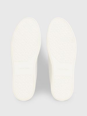 white/tender yellow leather trainers for women calvin klein