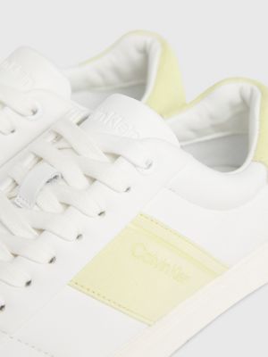 white/tender yellow leather trainers for women calvin klein