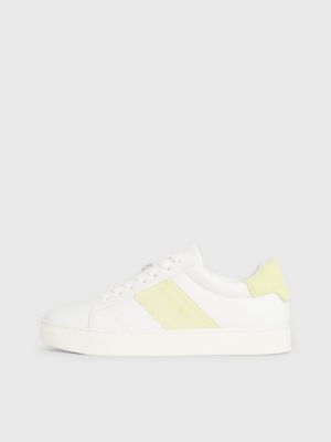 white/tender yellow leather trainers for women calvin klein