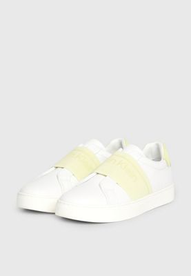 white/tender yellow leather slip-on shoes for women calvin klein