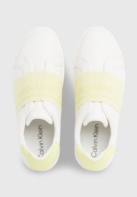 white/tender yellow leather slip-on shoes for women calvin klein