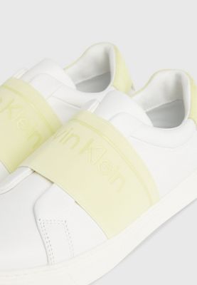 white/tender yellow leather slip-on shoes for women calvin klein