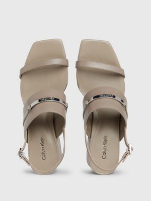 dusty taupe leather heeled sandals for women calvin klein