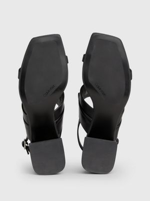 black leather heeled sandals for women calvin klein