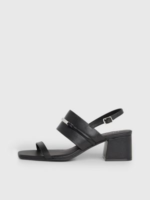 black leather heeled sandals for women calvin klein