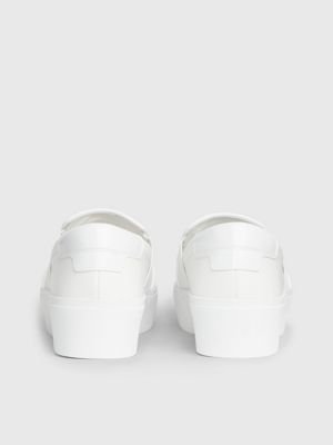 white leather platform slip-on shoes for women calvin klein