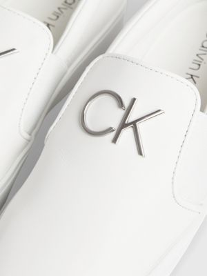 white leather platform slip-on shoes for women calvin klein