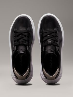 black/sand pebble leather trainers for women calvin klein