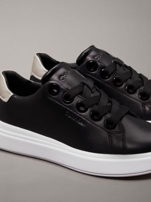 black/sand pebble leather trainers for women calvin klein