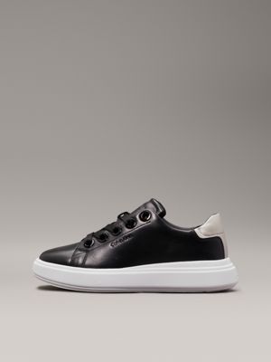 black/sand pebble leather trainers for women calvin klein