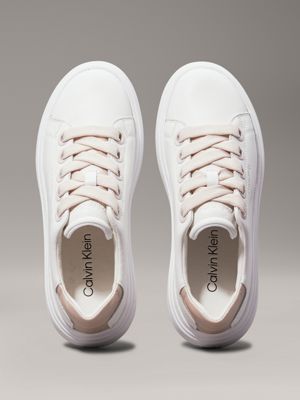 white/crystal grey leather trainers for women calvin klein