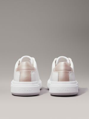 white/crystal grey leather trainers for women calvin klein