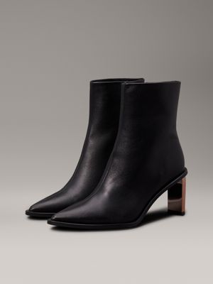 black leather heeled ankle boots for women calvin klein