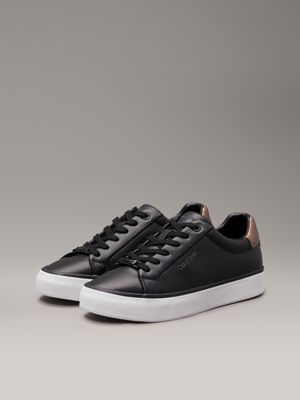 black/metal bronze leather trainers for women calvin klein