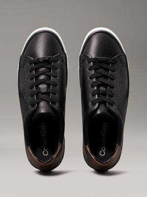 black/metal bronze leather trainers for women calvin klein