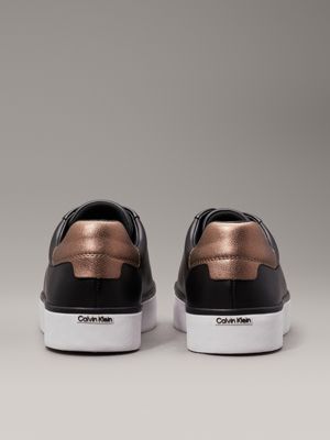 black/metal bronze leather trainers for women calvin klein