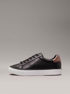 black/metal bronze leather trainers for women calvin klein