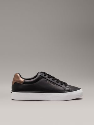 Black leather trainers online