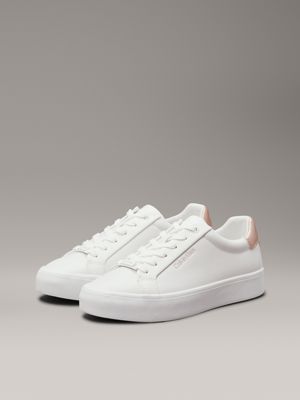 white/metal cameo leather trainers for women calvin klein