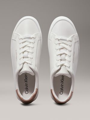 white/metal cameo leather trainers for women calvin klein