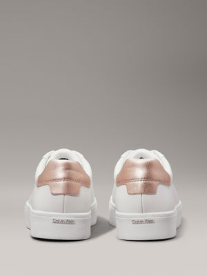 white/metal cameo leather trainers for women calvin klein