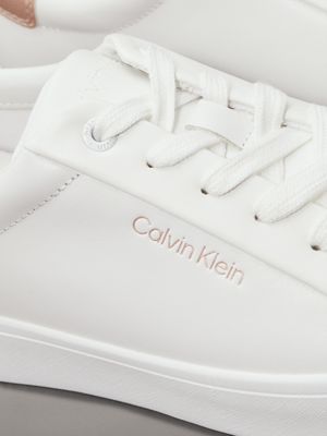 white/metal cameo leather trainers for women calvin klein