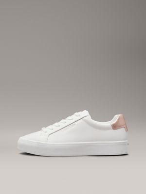 white/metal cameo leather trainers for women calvin klein