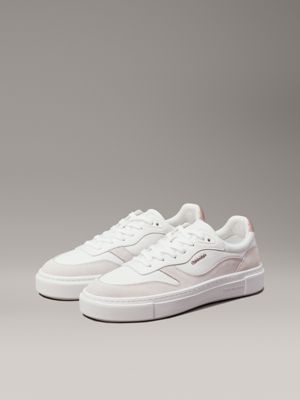 white/metal cameo leather trainers for women calvin klein