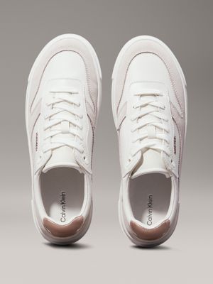 white/metal cameo leather trainers for women calvin klein