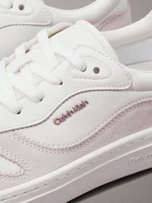 white/metal cameo leather trainers for women calvin klein