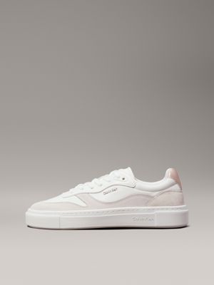 white/metal cameo leather trainers for women calvin klein