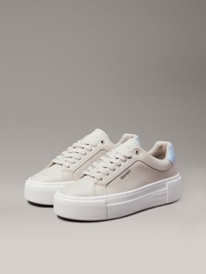 sand pebble/resort blue leather platform trainers for women calvin klein