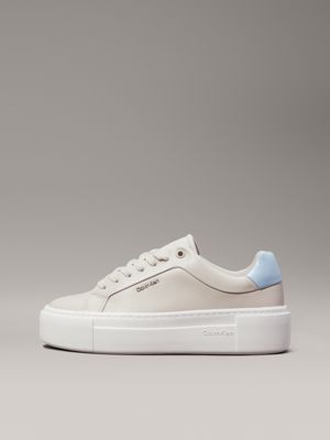 sand pebble/resort blue leather platform trainers for women calvin klein