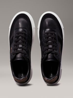 black/metal bronze leather platform trainers for women calvin klein