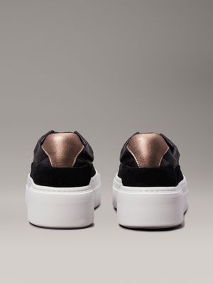 black/metal bronze leather platform trainers for women calvin klein