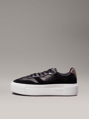 black/metal bronze leather platform trainers for women calvin klein