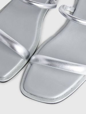 silver metallic leather sandals for women calvin klein