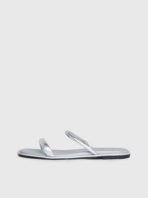 silver metallic leather sandals for women calvin klein