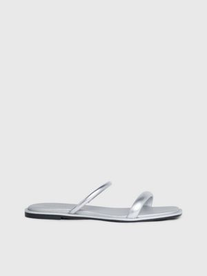 grey metallic leather sandals for women calvin klein