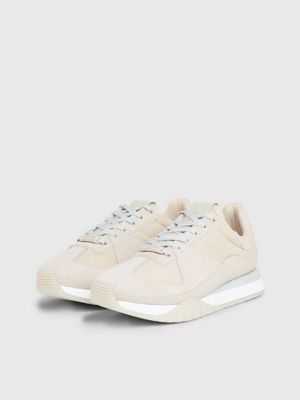 stony beige leather trainers for women calvin klein