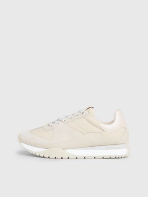 stony beige leather trainers for women calvin klein