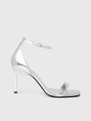 grey metallic leather stiletto sandals for women calvin klein